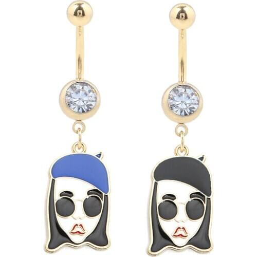 1PC Boho Blue Black Girl Matilda Belly Button Ring Dangle Navel Piercing Surgical Steel Gold Belly Bar Piercing Ombligo Jewelry