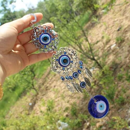 Blue Evil Eye Wind Chimes Hamsa Hand Amulet Wall Hanging Decorations Blessing Dream Catcher Turkish Lucky Pendant Home Decor 1PC