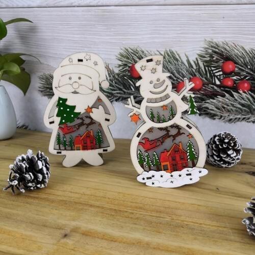 1pcs LED Chrsistmas Light Creative Wooden Santa Claus Snowman Shape Lights Christma New Year Party Home Decor Supplies Lighting