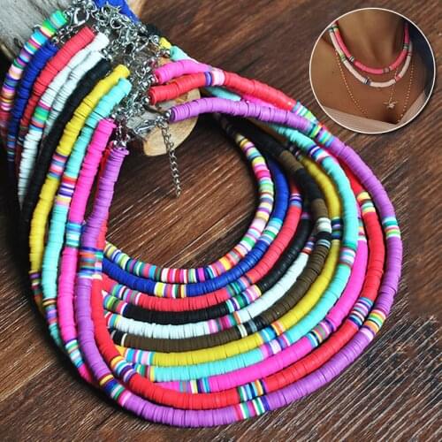 2021 summer Multi Color bohemian Polymer Clay bead Necklace Women Layers Necklaces beach Holiday Jewelry Accessories