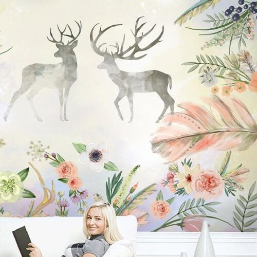 Custom 3D Wallpaper Design Flowers Deer Photo Kitchen Bedroom Living Room Wall Murals Papel De Parede Para Quarto