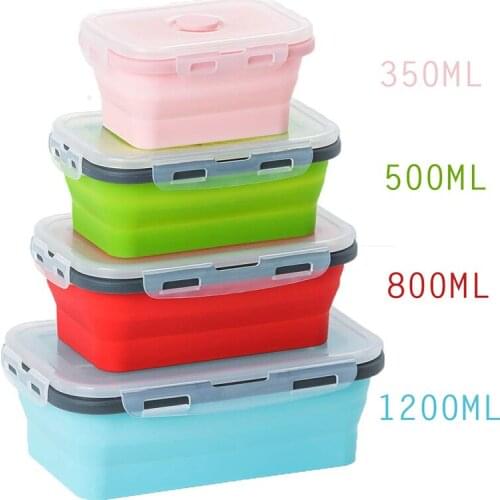 4 Sizes Collapsible Silicone Food Container Portable Bento Lunch Box Microware Home Kitchen Outdoor Food Storage Containers Box