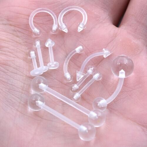 6pcs Clear Fake Nose Ring Tongue Piercing Tongue Rings Soft Acrylic Lip Helix Piercing Ear Piercing Tragus Pircing Nipple Ring