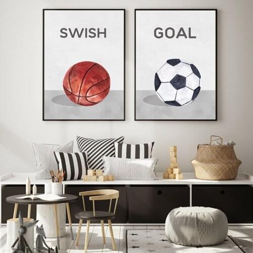 Watercolor Sport Balls Soccer Football Canvas Painting Posters HD Prints Wall Art Pictures Boys Kids Room Playroom Home Decor