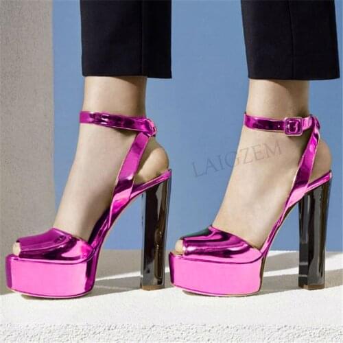 BERZIMER FASHION Women Platform Sandals Open Toe Chunky Block High Heels Pumps Patchwork Female Shoes Woman Big Size 41 44 48 52