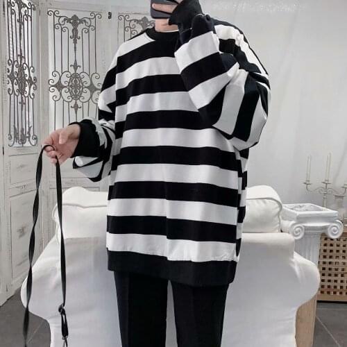 Long Sleeve T Shirt for Men Striped O Neck Korean Fashion Harajuku Streetwear Casual Loose Hip Pop Couple Clothing Vintage Tops
