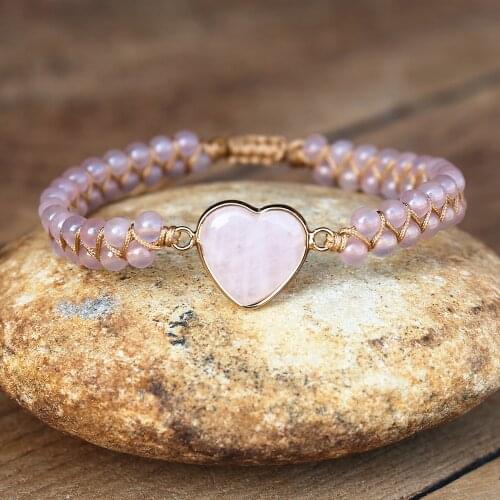 Heart Pink Crystal Women Bracelet Bohemia Friendship String Braided Charm Bracelet Lover Wrap Bracelet Femme Handmade Jewelry