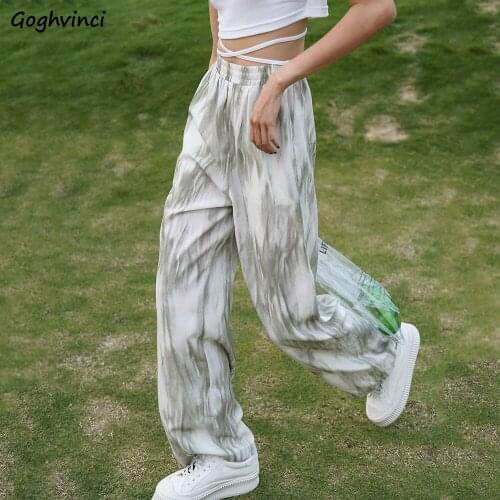 Tie Dye Pants Women Full Length Trousers Loose Elastic Waist Fashion Popular Teens Simple BF Harajuku Korean Streetwear Vintage