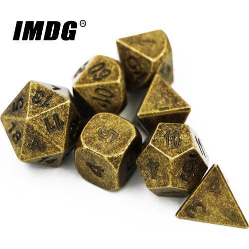 IMDG 7pcs/set Creative RPG Game Dice Polyhedron Metal Dice Different Bronze Color Digital Game Dice