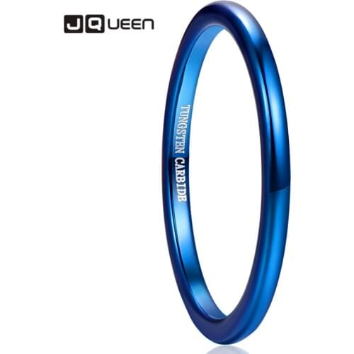 JQueen 2mm Width Blue Fully Polished Tungsten Carbide Ring Wedding Band Promise Anel Masculino Anniversary Jewelry