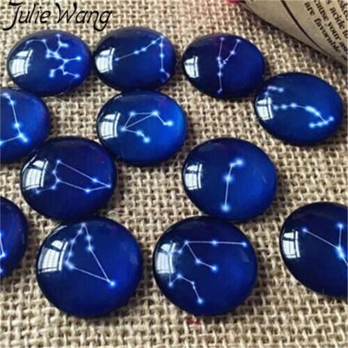 Julie Wang 50PCS 8-15mm Randomly Mix Constellation Blue Cabochons Glass Flatback Necklace Bracelet Jewelry Making Accessory