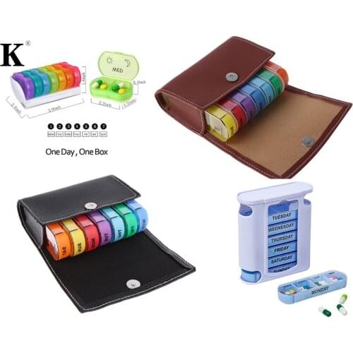 28 Grid Pill Box 7 Day Weekly Pillbox Storage Container Medicine Box Organizer Case Wallet Medicine Box Travel Case balck/brown