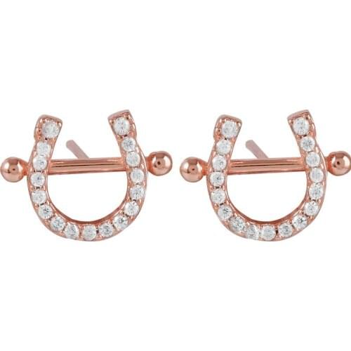 Korean Trendy Horseshoe U-shaped Stud Earrings for Women Delicate Zircon Ear Jewelry Female Fashion Design Rhinestone Ear Studs