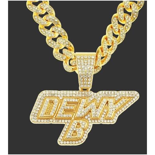 New Cubic Zircon Letter DEWYB Pendant With Iced Out Rhinestone Miami Cuban Chain Necklace For Men Women Hip Hop Party Jewelry