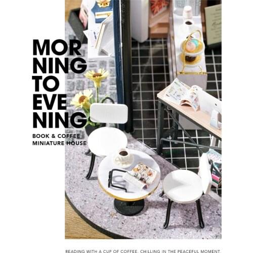 DIY Miniature Dollhouse with Furniture Kit Plus Dustproof Case Wooden Book & Coffee House Cafe Shop Self Assembly Doll House
