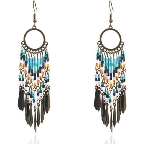 Fashion Round Hollow Earrings Female Creative Rice Beads Su Earrings Bohemian Popular Jewelry Wholesale
