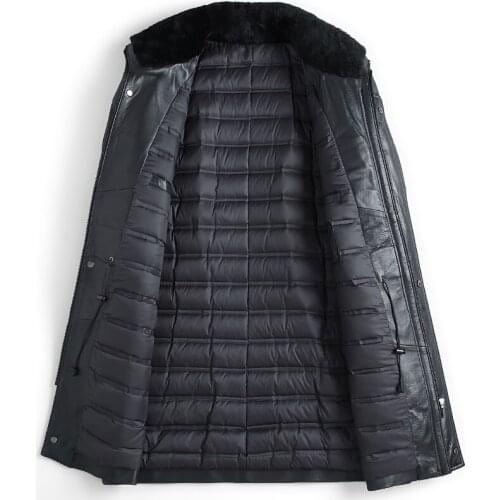 Duck Down Mens Genuine Leather Winter Jacket Men Sheepskin Long Wool Collar Coat ML-FES17037 MY1213