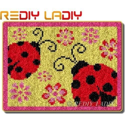 Latch Hook Rug Kits Crocheting Carpet Rug Two Ladybugs Acrylic Yarn Printed Canvas Cushion Mat Crochet Tapestry Hobby & Crafts