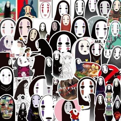 50PCS Cartoon No Face Man Stickers Anime Spirited Away Sticker DIY Children Stationery Laptop Skateboard Guitar Decal Pegatina