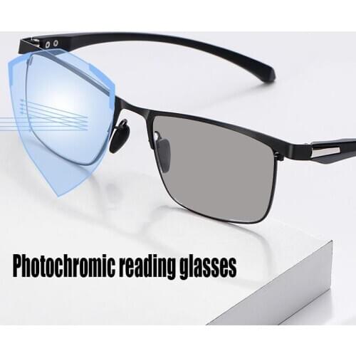 2020 Newest Progressive Reading Glasses Men Photochromic Multifocal Presbyopia Glasses Tr90 Full Frame Black +1.5 2.5