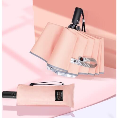 New Automatic Reverse Umbrella Aluminum alloy 10 bones extra large 3-folding with reflective strip umbrella rain women