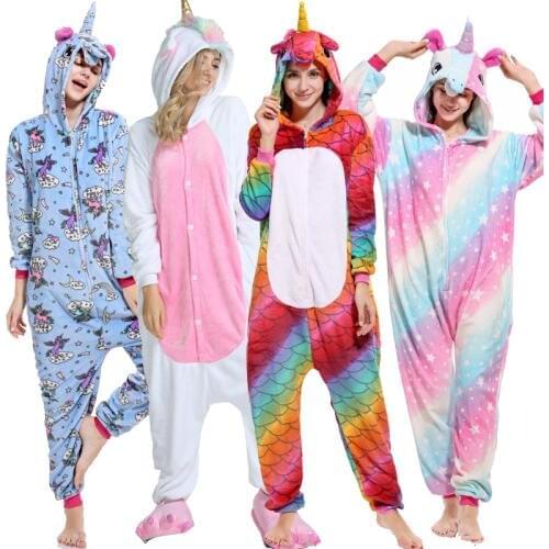 Adult Blue stitch christmas Kugurumi Unicorn Pajama Sets Cartoon Sleepwear Women Pajamas Flannel Animal Pyjama кигуруми Hooded