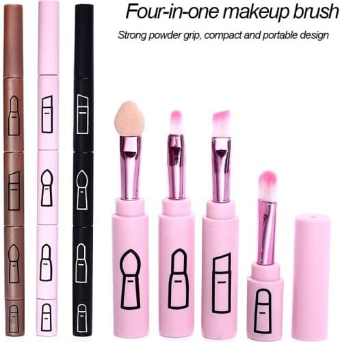 Portable 4 In 1 Makeup Brush Female Beginners Retractable Makeup Brush Professional Tool Plastic Handle 4-piece Makeup Brushes