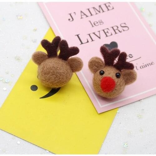 QDRR Wool felt poker DIY finished elk Decoration Christmas cartoon deer head pendant brooch hair accessories #99