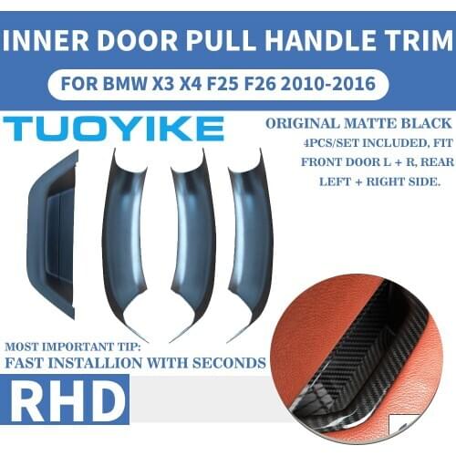 RHD Matte Black Car Interior Door Pull Handle Inner Panel Trim Cover Fast Install With Seconds For BMW X3 X4 F25 F26 2010-2018