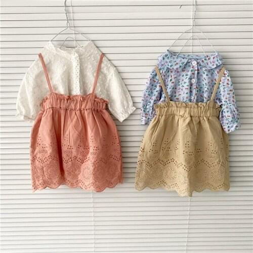 Floral Baby Girl Summer Clothes Set Newborn Cotton Long Sleeve Tops + Infant Princess Lace Suspender Skirt Children Outfits 0-3T