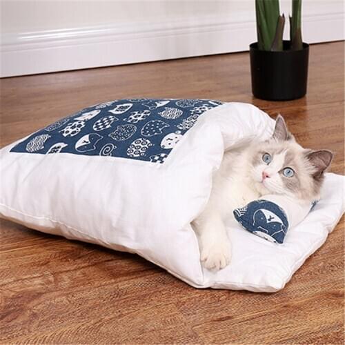 Removable Dog Cat Bed Cat Sleeping Bag Sofas Mat Winter Warm Cat Bed House Small Pet Bed For Cats Puppy Kennel Nest Cushion
