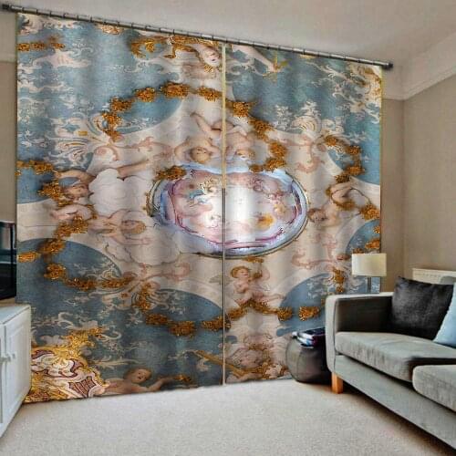 Blue curtain European 3D Curtains angel design Curtains For Living Room Bedroom