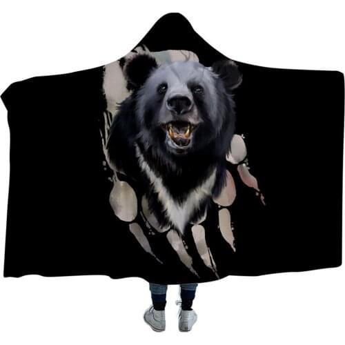 Custom Panda Printed Warm Soft Fluffy Hooded Wearable Blanket Throw Poncho Adult Manta Sofa Fleece Deken