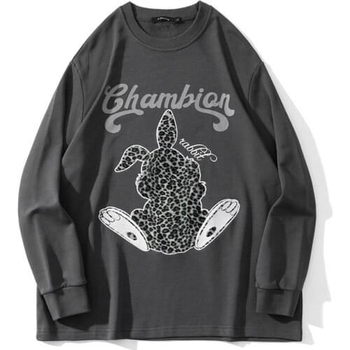 Harajuku Streetwear Hip Hop Tshirt Winter Men Leopard Rabbit Print Long Sleeve Tees Oversized Tshirts Fashion Cotton Casual Tops
