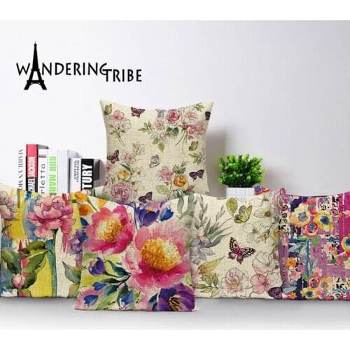 Vintage Decorative Cushion Covers Nordic Home Decor Throw Pillow Flower Floral Butterfly Pillows Shabby Linen Pillowcase 45*45