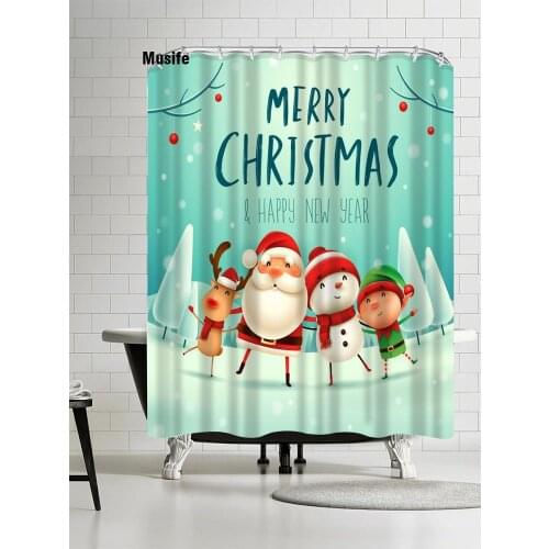 Musife Custom High Quality Merry Christmas Shower Curtain Waterproof Bathroom Polyester Fabric Bathroom Curtain