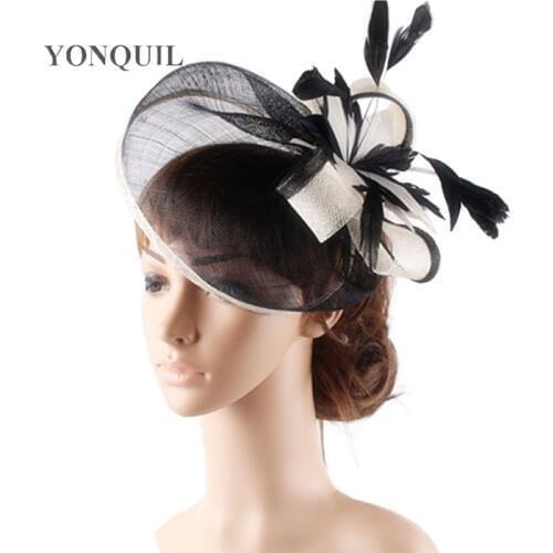 High Quality 18 Colors Select Cocktail Hats Sinamay Base With Feather Flower Fascinator Hair Accessories Occasion Wedding Hats