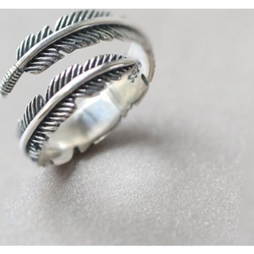 Vintage Design 925 Sterling Silver Adjustable Feather Rings For Women Sterling-silver-jewelry Wedding Jewelry jz384