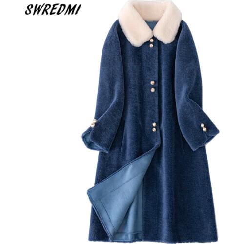 Winter Coat Women Thick Warm Fur Coat Lambswool Female Jackets Snow Wear High Street Turn-down Collar Long Coat Ladies SWREDMI