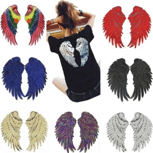 1 Pair Fashion Small Sequins Wing Patch for Clothing Applique Jeans DIY Accessories Cute Sew on Feather Patches 26cm x 13cm