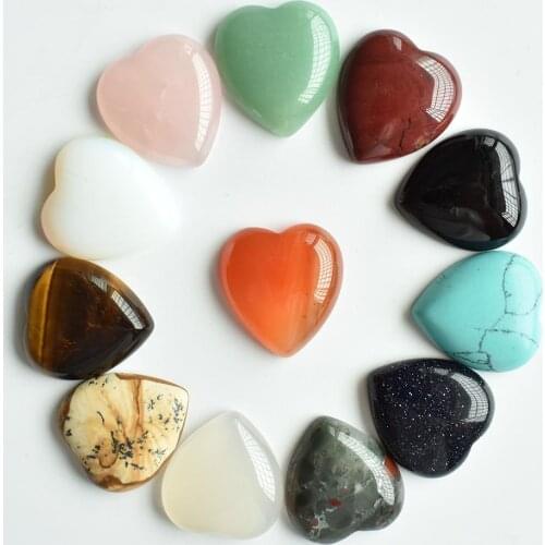 2020 new Top quality Assorted natural stone mix heart shape cab cabochons beads for jewelry making 25mm wholesale 12pcs/lot free
