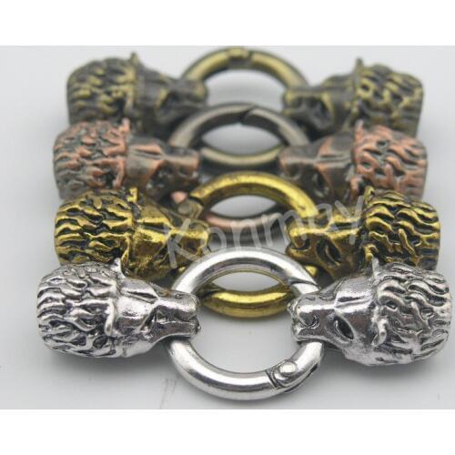 3 Colors--5 Sets 9.0mm Wolf Head Leather Cord Bracelet End Cap With Spring Clasp Hole Size for Leather Bracelet Making --CLP1006