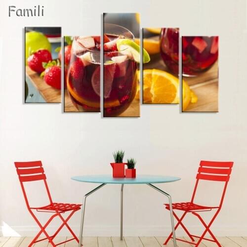 5Panels Modern Cartoon fruit strawberry ice cream Canvas Painting Wall Art Picture For restaurant Home Decor no framed