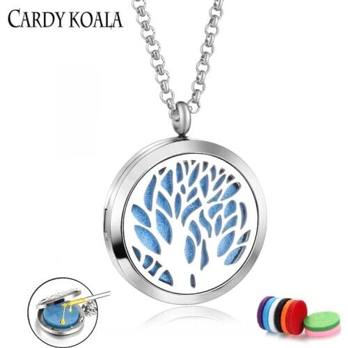 Free shipping fashion titanium steel tree of life hollow essential oil aromatherapy pendant spread fragrance necklace