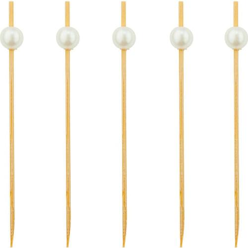 Free Shipping - Party Wedding Bar Supplies, Disposable Tableware, 120mm Cocktail Pearl Bamboo Pick Fruit Skewer, 100/Pack