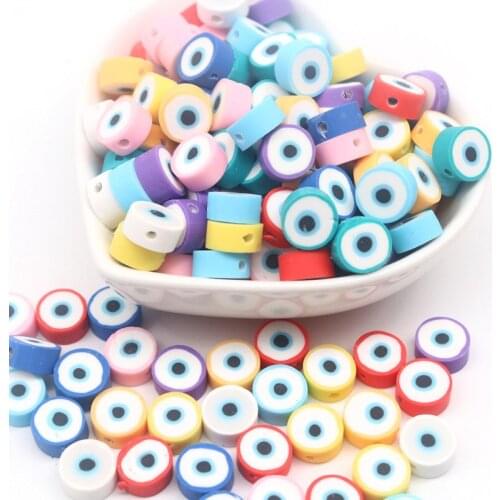21pcs Eye Polymer Clay Beads 10mm*5mm Mixed Color Spacer Beads for DIY Handmade Jewelry Craft Accessories 10g