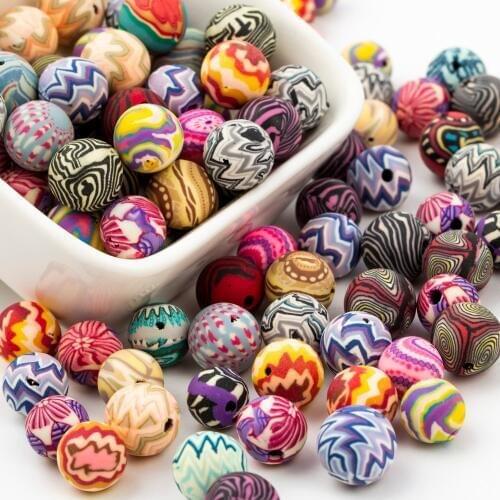 10mm Mix Color Polymer Clay Beads Wave Pattern For Jewelry Making Bracelet Diy Accessories Loose Round Beads Wholesale C801