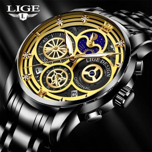 Men Watch LIGE Top Brand Luxury Casual Sport Watches For Men Stainless Steel Wrist Watch Man Clock Fashion Moon Phase Wristwatch