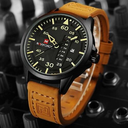 NAVIFORCE Sports Fashion Brand Luxury Mens Quartz Watches Leather Strap Watches Man Business 30M Waterproof Relogio Masculino