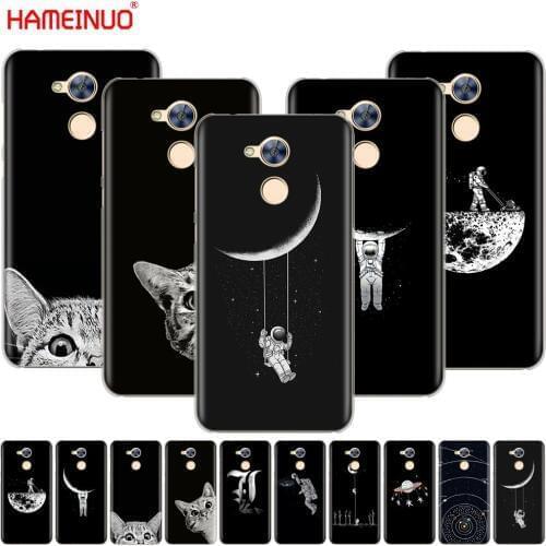 HAMEINUO Space Moon Cute Cats black Cover phone Case for Huawei Honor 10 V10 4A 5A 6A 7A 6C 6X 7X 8 9 LITE